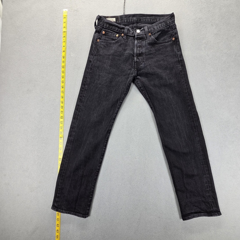 Levis 501 Jeans Mens Black Charcoal Wash Straight Denim Button Fly Fits 27x27